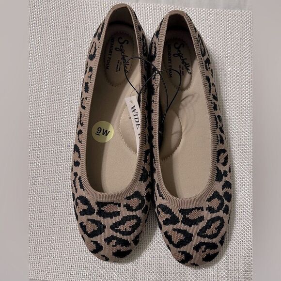 Seychelles 8W/9W Tan Brown Black Animal Leppard Print Knit Memory Foam Flats - Picture 1 of 9